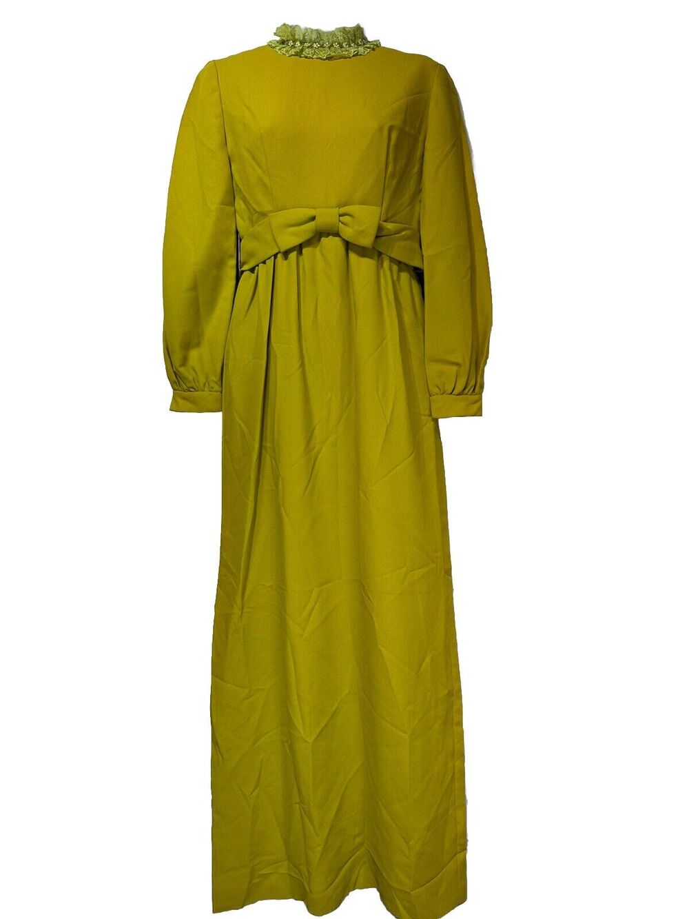 vintage lorrie deb green lace collar long sleeve bow waist modesty dress Size 9